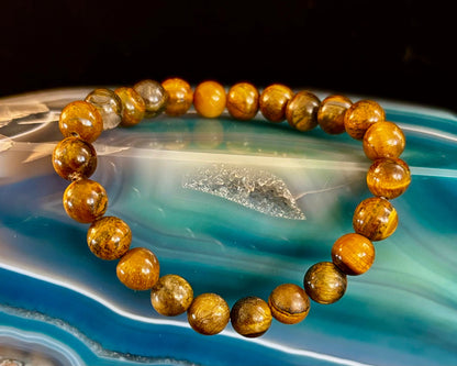 Reiki-Infused Natural Tiger Iron Bracelet for Endurance, Grounded Courage & Vitality (8mm)