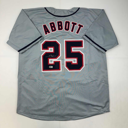 Autographed/Signed Jim Abbott California Grey Baseball Jersey Beckett BAS Holo