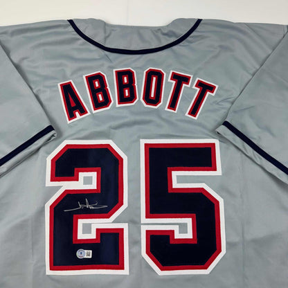 Autographed/Signed Jim Abbott California Grey Baseball Jersey Beckett BAS Holo