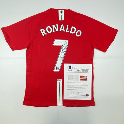 Autographed/Signed Cristiano Ronaldo Manchester United Red 2008 Soccer Futbol Jersey Beckett BAS COA/LOA