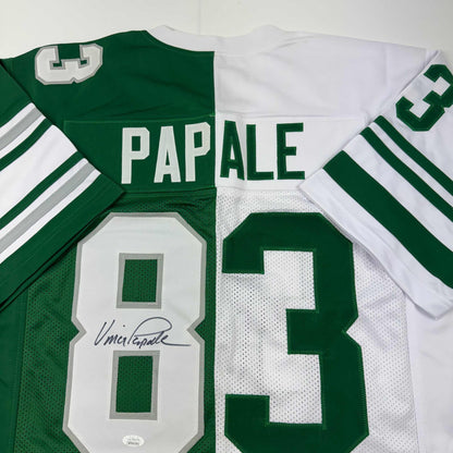 Autographed/Signed Vince Papale Philadelphia Green and White Split Football Jersey JSA COA