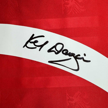Autographed/Signed Kenny Dalglish Liverpool Red Crown Paints Soccer Jersey Beckett BAS COA
