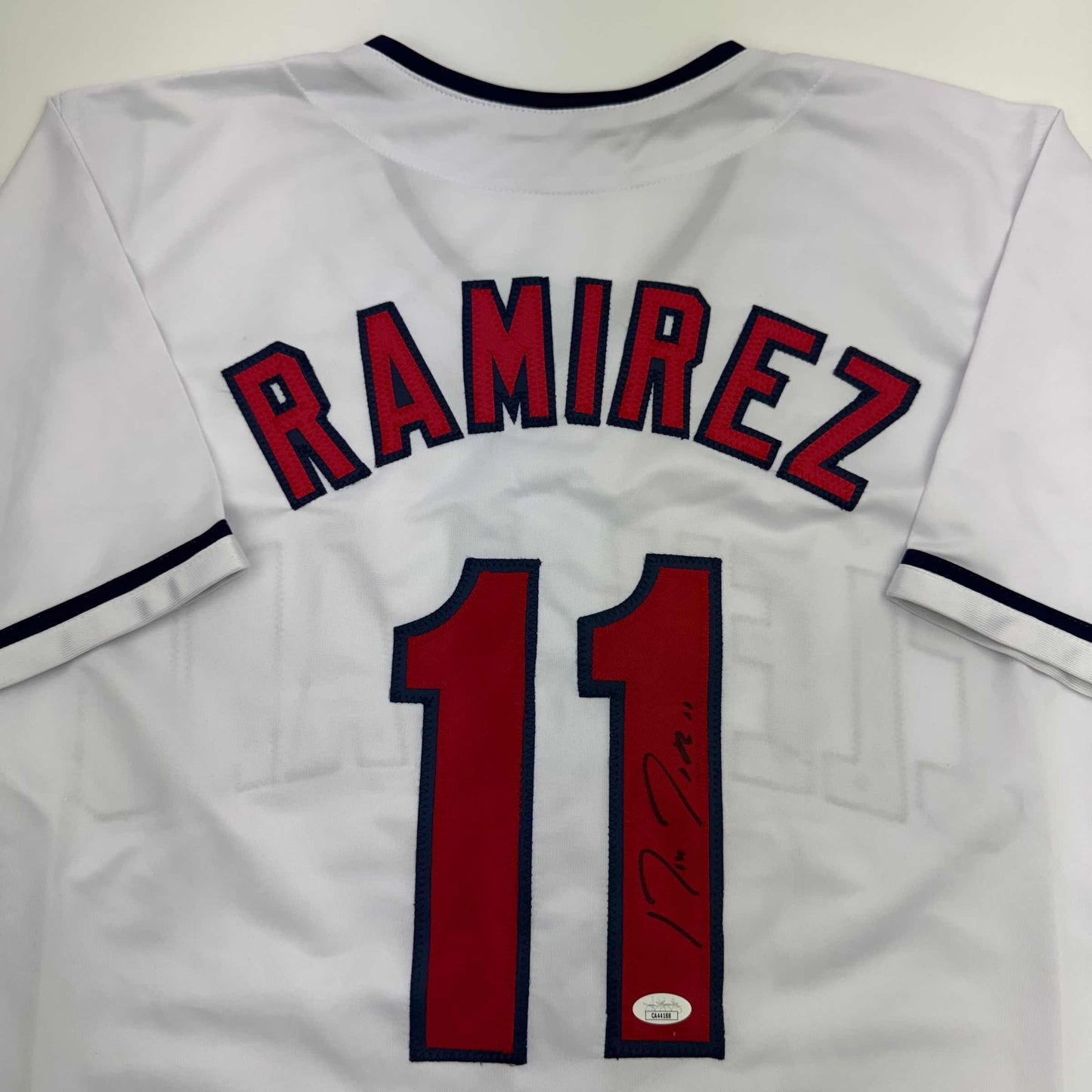 Autographed/Signed Jose Ramirez Cleveland White Baseball Jersey JSA COA