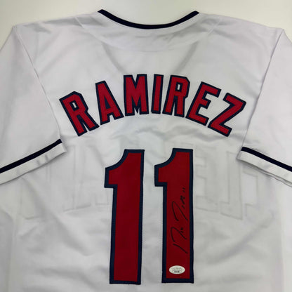 Autographed/Signed Jose Ramirez Cleveland White Baseball Jersey JSA COA