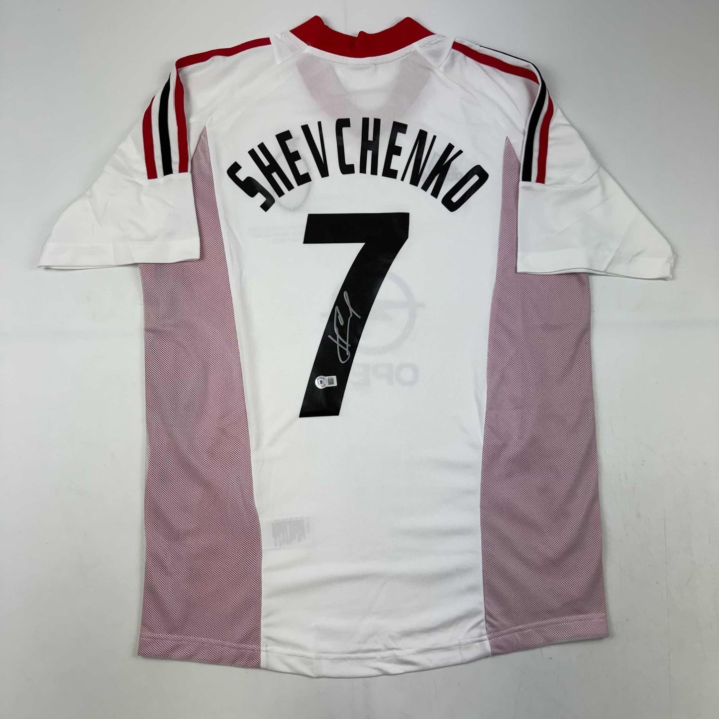 Autographed/Signed Andriy Shevchenko AC Milan White Soccer Futbol Jersey Beckett BAS COA