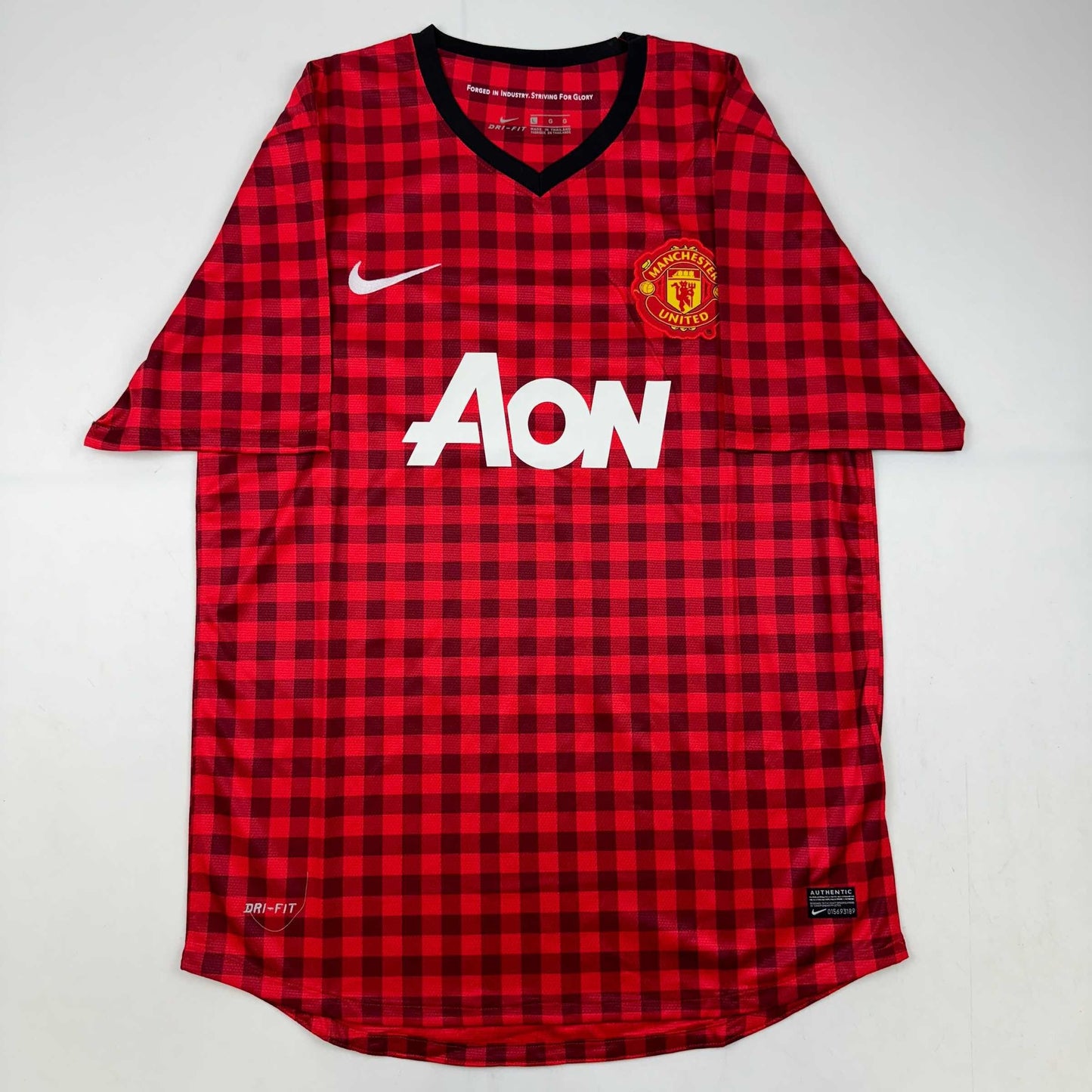 Autographed/Signed Wayne Rooney Manchester United Red Checkered Soccer Jersey Beckett BAS COA