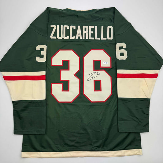 Autographed/Signed Mats Zuccarello Minnesota Green Hockey Jersey Beckett BAS COA