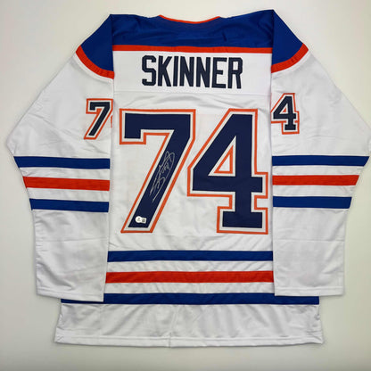 Autographed/Signed Stuart Skinner Edmonton White Hockey Jersey Beckett BAS COA