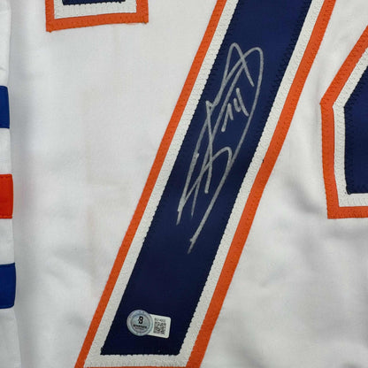 Autographed/Signed Stuart Skinner Edmonton White Hockey Jersey Beckett BAS COA