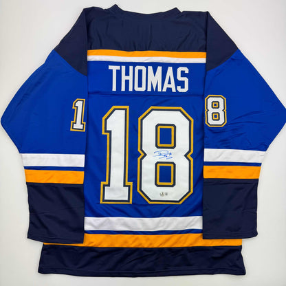 Autographed/Signed Robert Thomas St. Louis Blue Hockey Jersey Beckett BAS COA