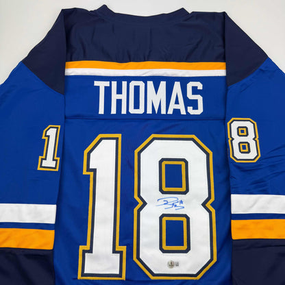 Autographed/Signed Robert Thomas St. Louis Blue Hockey Jersey Beckett BAS COA