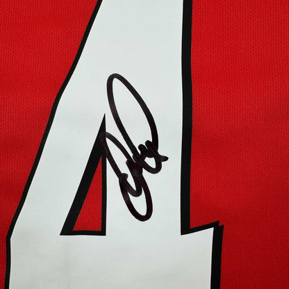 Framed Autographed/Signed Patrick Vieira 35x39 Arsenal Red Soccer Jersey Beckett BAS COA