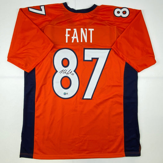 Autographed/Signed Noah Fant Denver Orange Football Jersey Beckett BAS COA