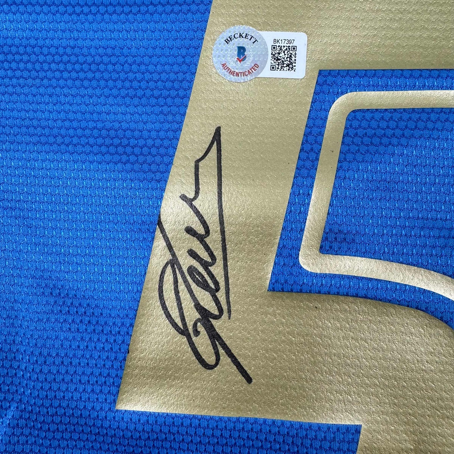 Framed Autographed/Signed Fabio Cannavaro 35x39 Italy Blue Soccer Futbol Jersey Beckett BAS COA