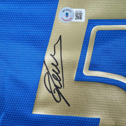 Framed Autographed/Signed Fabio Cannavaro 35x39 Italy Blue Soccer Futbol Jersey Beckett BAS COA