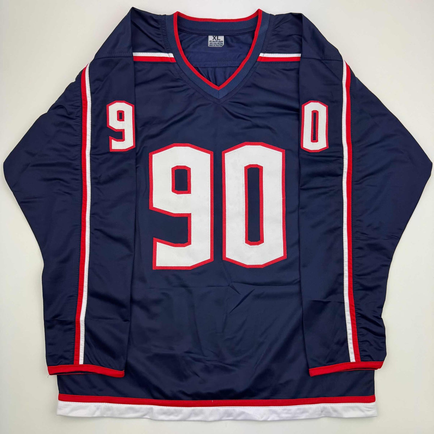 Autographed/Signed Elvis Merzlikins Columbus Blue Hockey Jersey Beckett BAS COA