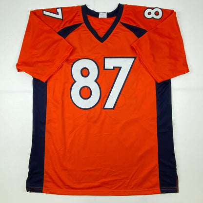 Autographed/Signed Noah Fant Denver Orange Football Jersey Beckett BAS COA