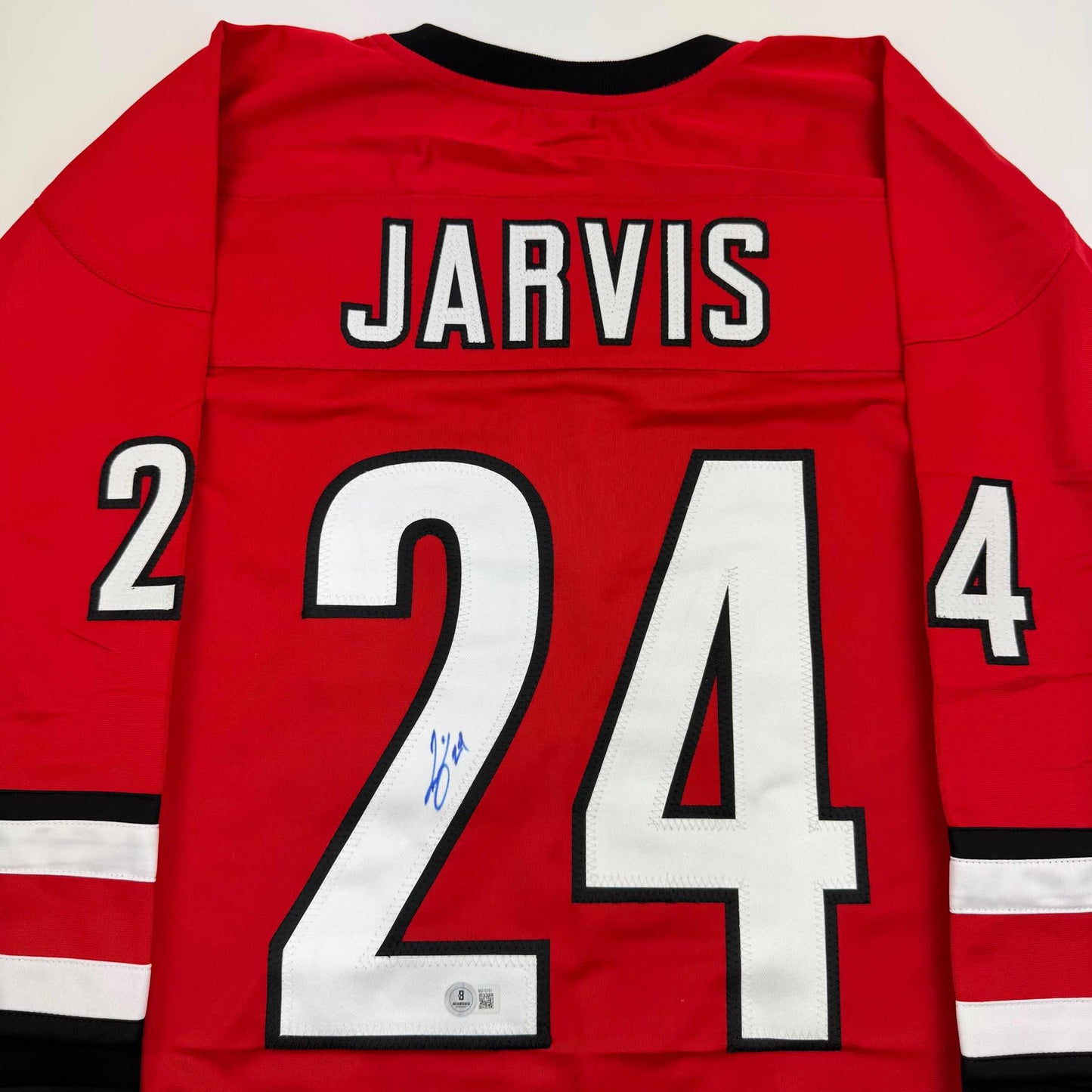 Autographed/Signed Seth Jarvis Carolina Red Hockey Jersey Beckett BAS COA