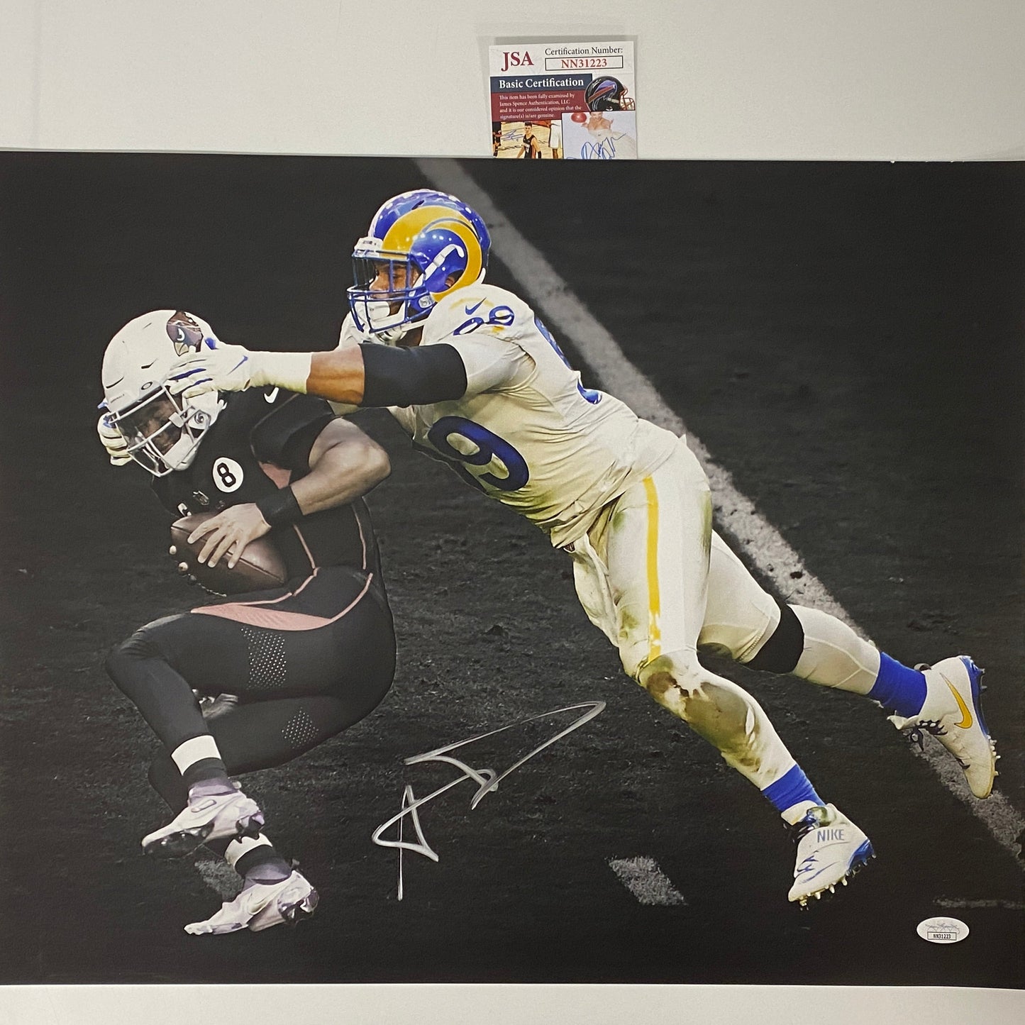 Autographed/Signed Aaron Donald Los Angeles LA Rams 16x20 Football Photo JSA COA #2