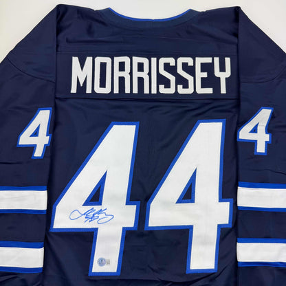 Autographed/Signed Josh Morrissey Winnipeg Blue Hockey Jersey Beckett BAS COA