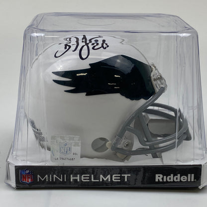 Autographed/Signed Brian Dawkins Philadelphia Eagles Retro Mini Football Helmet Beckett BAS COA