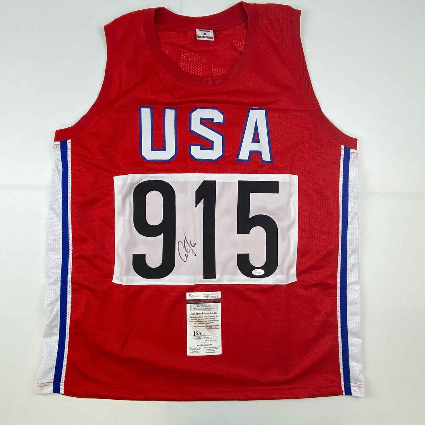 Autographed/Signed Carl Lewis Track Star United States USA Olympics Jersey JSA COA