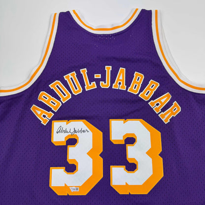 Autographed/Signed Kareem Abdul-Jabbar Los Angeles Lakers Mitchell & Ness Purple Basketball Jersey Fanatics COA