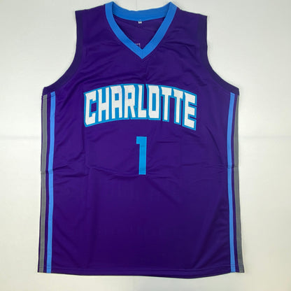 Autographed/Signed Muggsy Bogues Charlotte Purple Modern Basketball Jersey Beckett BAS COA
