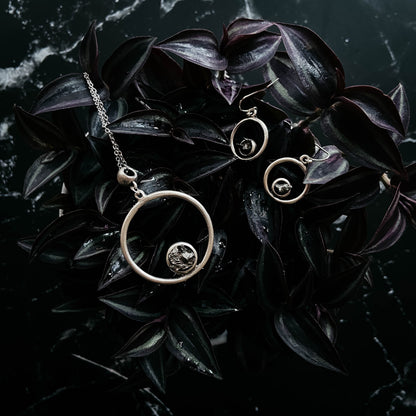Meteorite Jewelry Set - Circle Necklace and Earrings