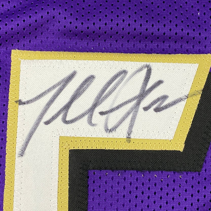Autographed/Signed Terrell Suggs Baltimore Purple Football Jersey JSA COA