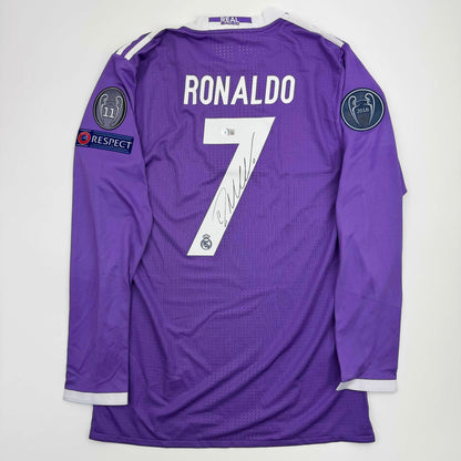 Autographed/Signed Cristiano Ronaldo Real Madrid Purple Soccer Jersey Beckett BAS COA