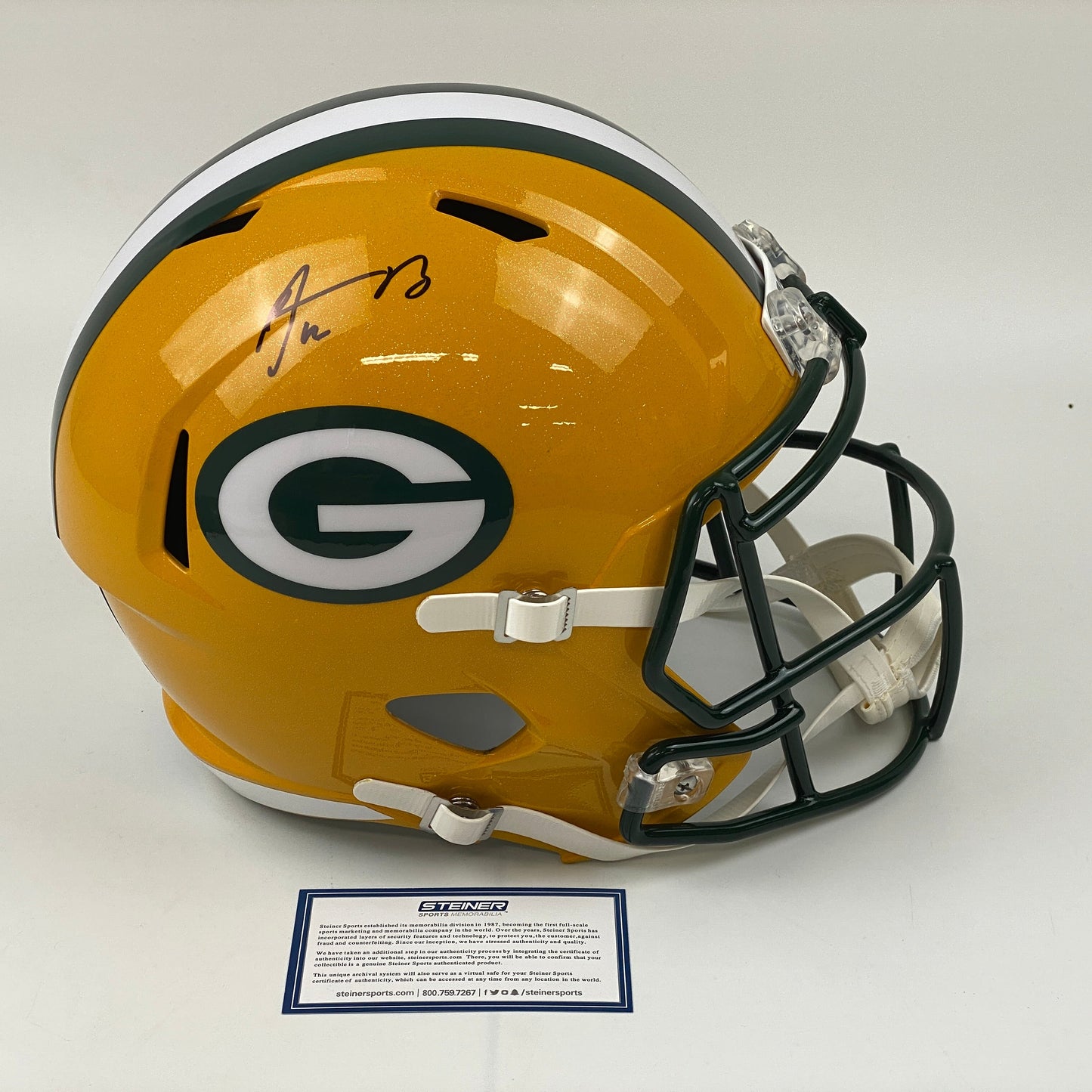 Autographed/Signed Aaron Rodgers Green Bay Packers Full Size Replica Football Helmet FS F/S Steiner Sports COA