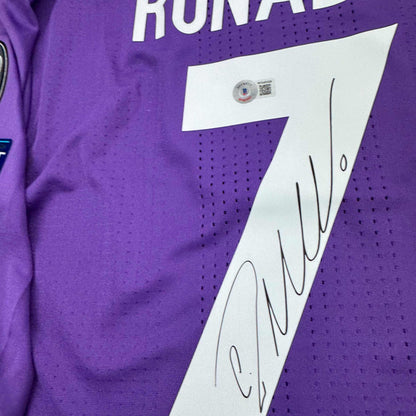 Autographed/Signed Cristiano Ronaldo Real Madrid Purple Soccer Jersey Beckett BAS COA