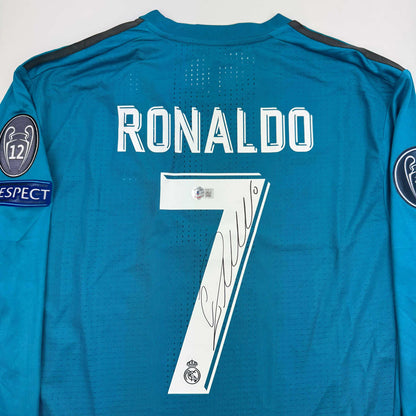 Autographed/Signed Cristiano Ronaldo Real Madrid Blue Soccer Jersey Beckett BAS COA