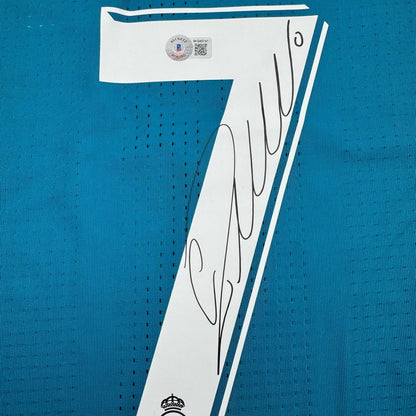 Autographed/Signed Cristiano Ronaldo Real Madrid Blue Soccer Jersey Beckett BAS COA