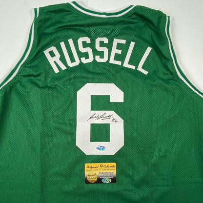 Autographed/Signed Bill Russell Boston Green Basketball Jersey Hollywood Collectibles COA