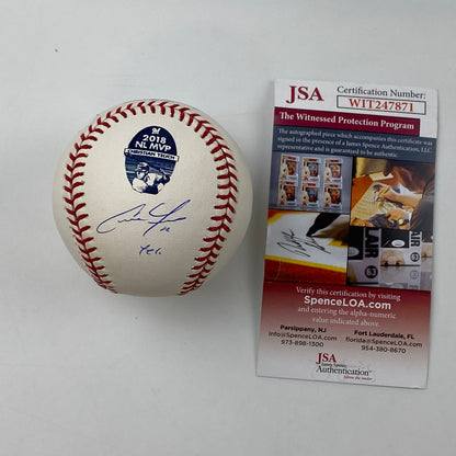 Autographed/Signed Christian Yelich Yeli 2018 NL MVP Rawlings Official Major League Baseball ROML JSA COA