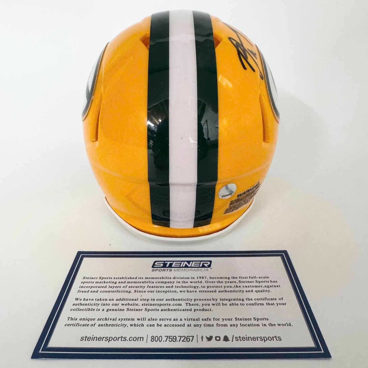 Autographed/Signed Aaron Rodgers Green Bay Packers Football Speed Mini Helmet Steiner Sports COA