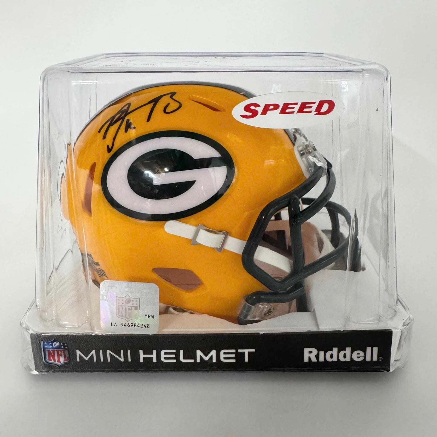 Autographed/Signed Aaron Rodgers Green Bay Packers Football Speed Mini Helmet Steiner Sports COA