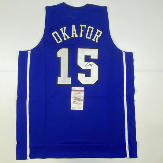 Autographed/Signed Jahlil Okafor Duke Blue College Basketball Jersey JSA COA