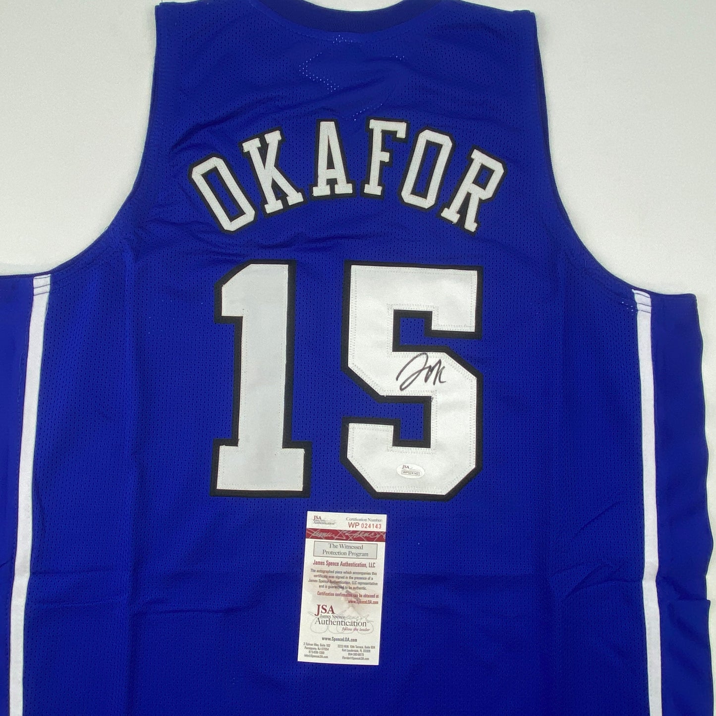 Autographed/Signed Jahlil Okafor Duke Blue College Basketball Jersey JSA COA