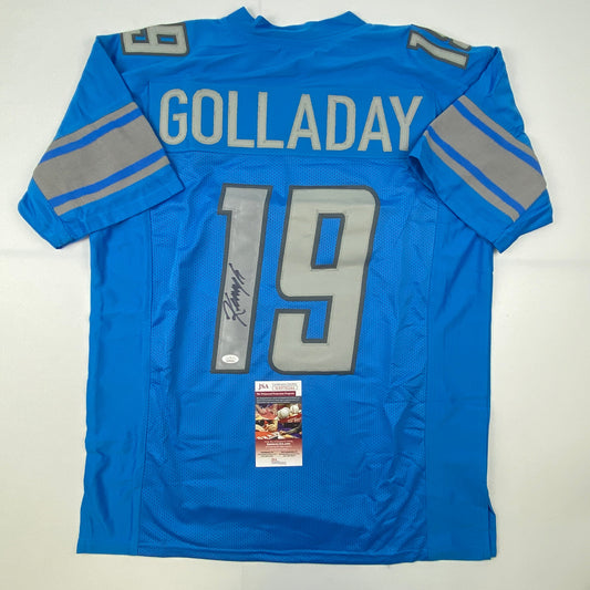 Autographed/Signed Kenny Golladay Detroit Blue Football Jersey JSA COA