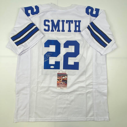 Autographed/Signed Emmitt Smith Dallas White HOF 2010 Football Jersey JSA COA