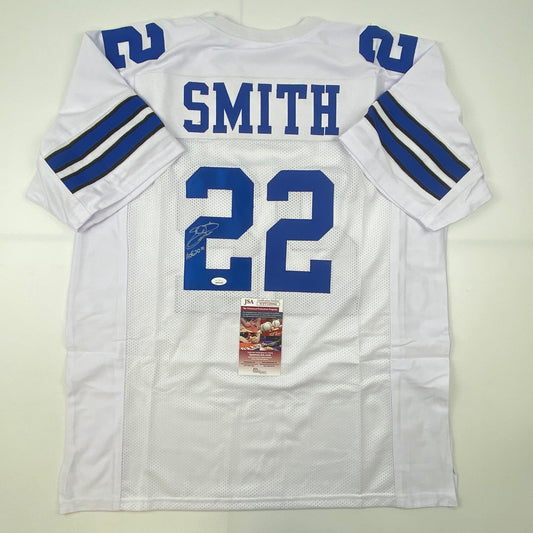 Autographed/Signed Emmitt Smith Dallas White HOF 2010 Football Jersey JSA COA