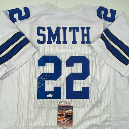 Autographed/Signed Emmitt Smith Dallas White HOF 2010 Football Jersey JSA COA