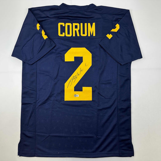 Autographed/Signed Blake Corum Michigan Blue College Football Jersey Beckett BAS COA