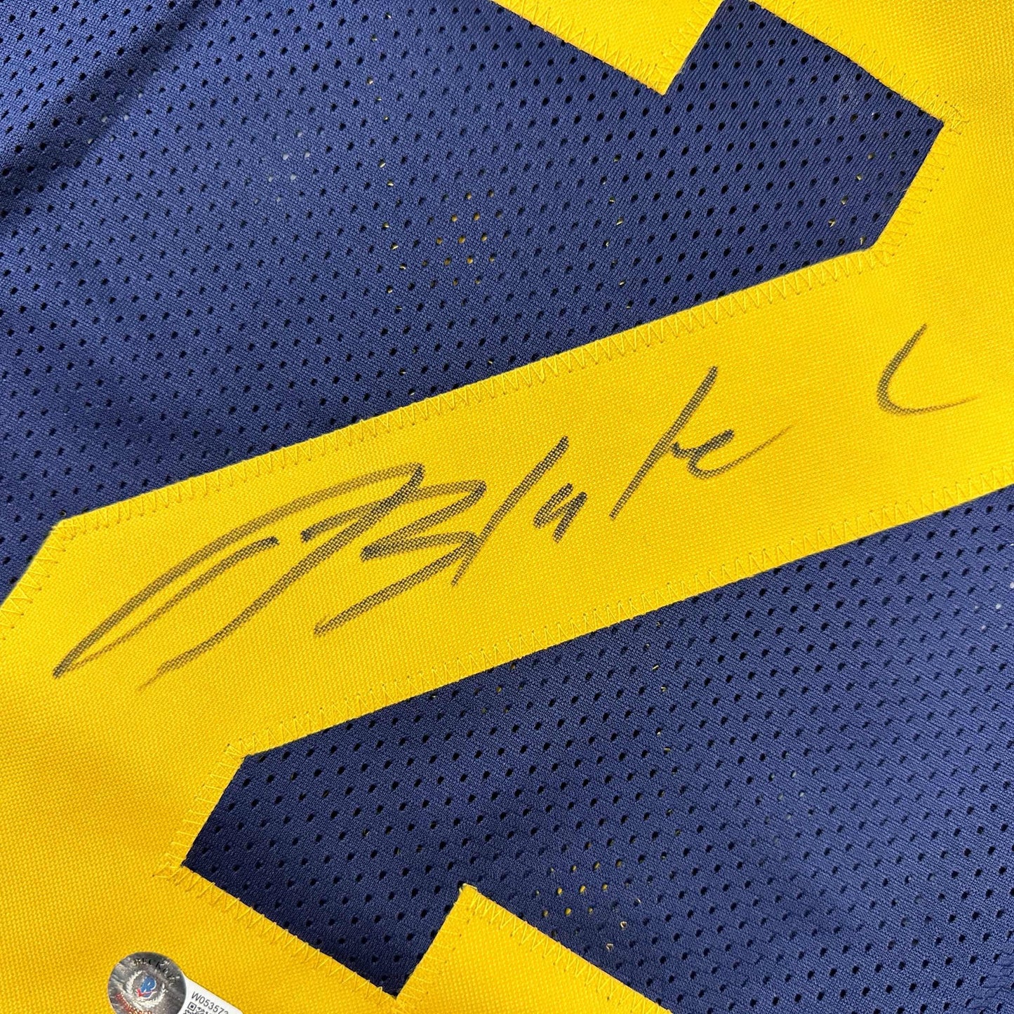 Autographed/Signed Blake Corum Michigan Blue College Football Jersey Beckett BAS COA