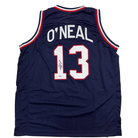 Autographed/Signed Shaquille Shaq O'Neal USA United States Blue Basketball Jersey PSA/DNA COA