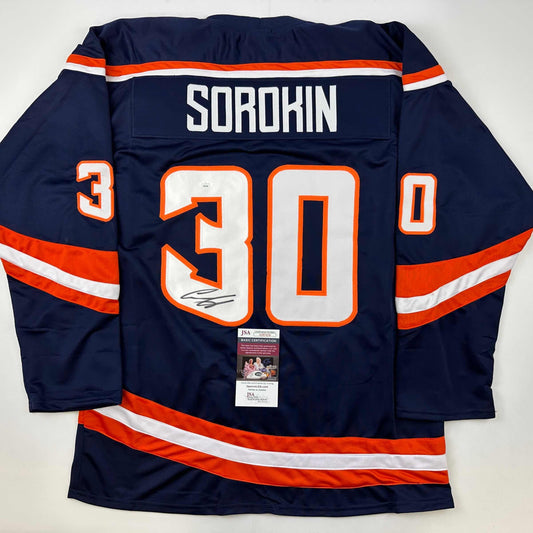 Autographed/Signed Ilya Sorokin New York Blue Reverse Retro Hockey Jersey JSA COA
