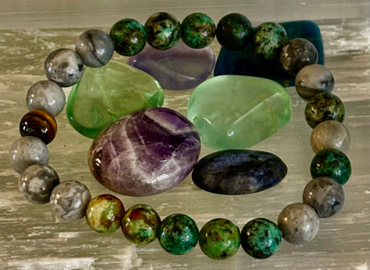 Tranquil Power Bracelet – African Turquoise, Tiger Eye & Map Stone
